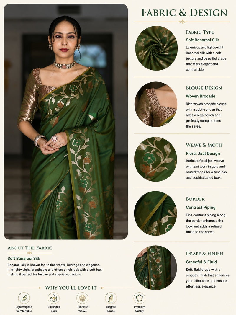 Emerald Zari Floral Banarasi Saree