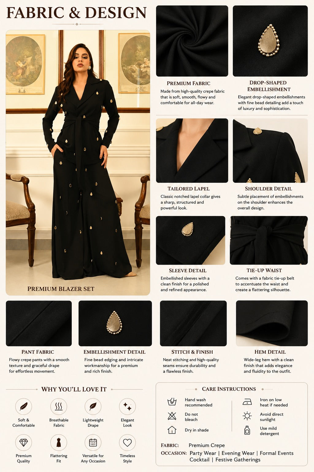Black Beaded Blazer Co-ord Set