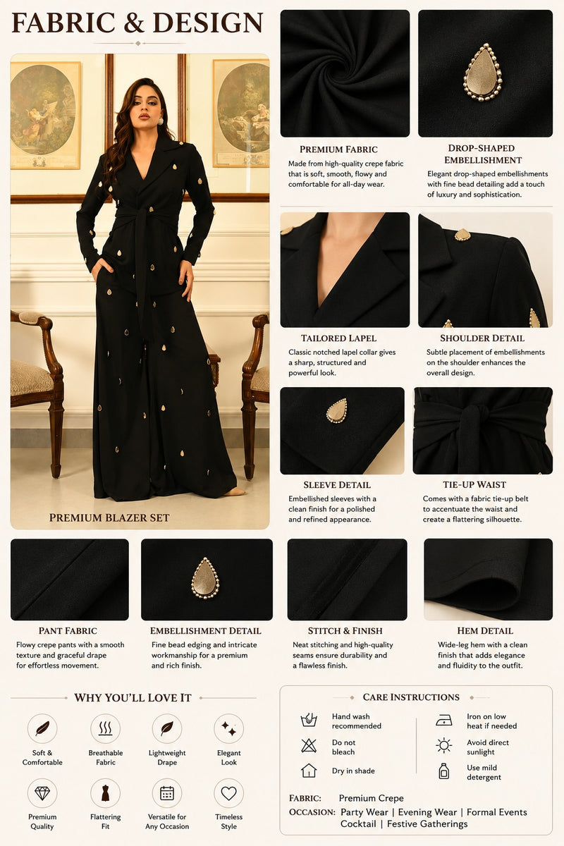 Black Beaded Blazer Co-ord Set