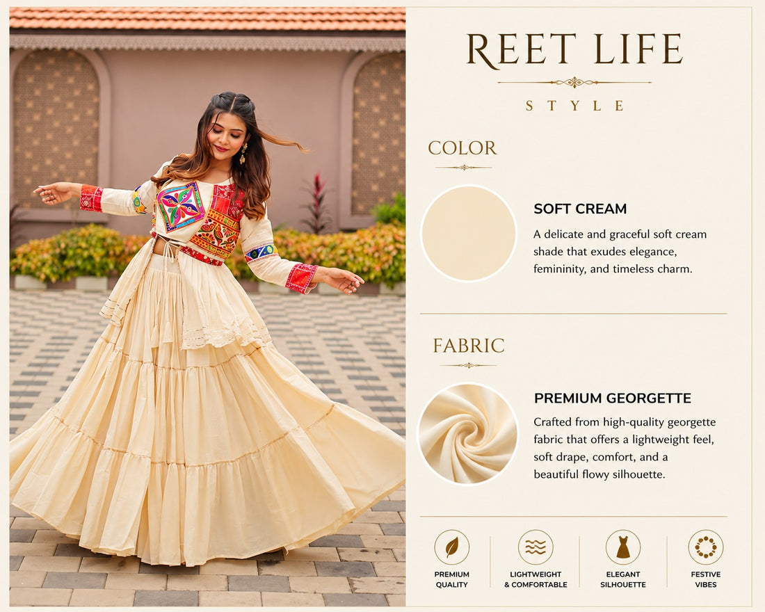 Ivory Navratri Lehenga Set with Multicolor Embroidered Blouse