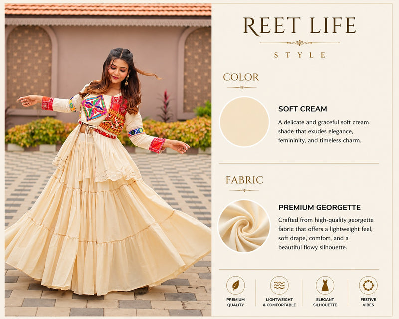 Ivory Navratri Lehenga Set with Multicolor Embroidered Blouse