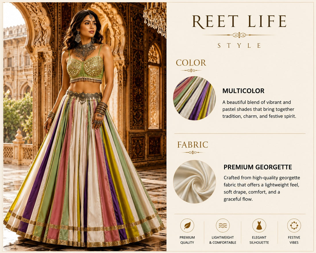 Royal Pastel Multicolor Navratri Lehenga Set with Mirror Work Blouse