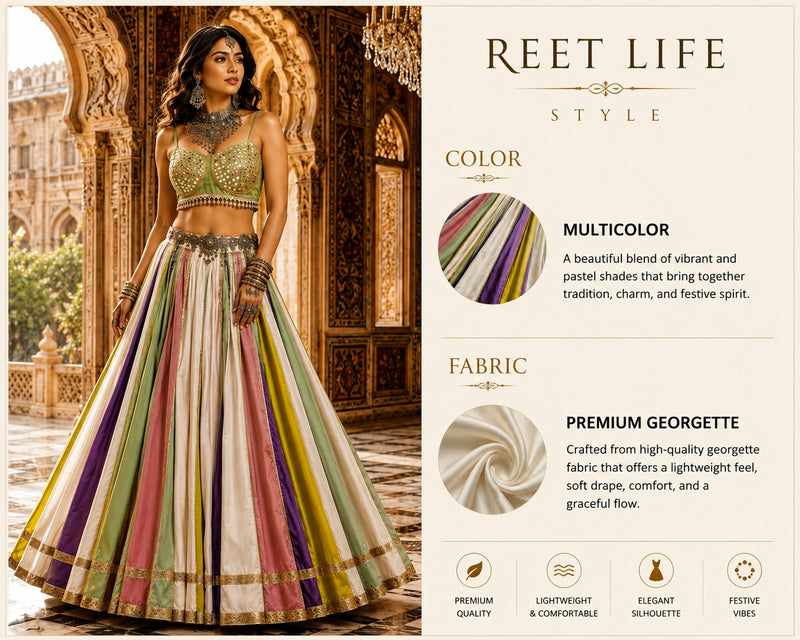 Royal Pastel Multicolor Navratri Lehenga Set with Mirror Work Blouse