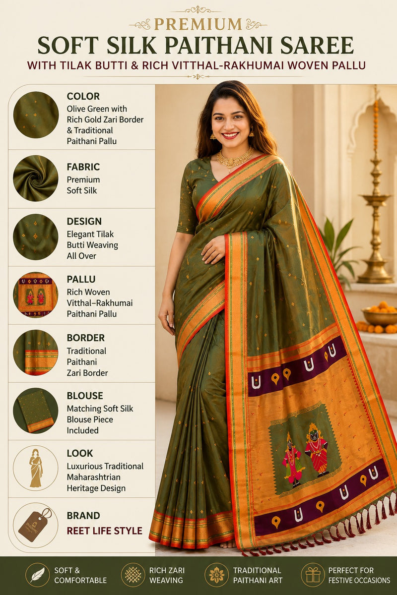 Bhakti Traditional Paithani Soft Silk Saree with Rich Vitthal Rakhumai Pallu