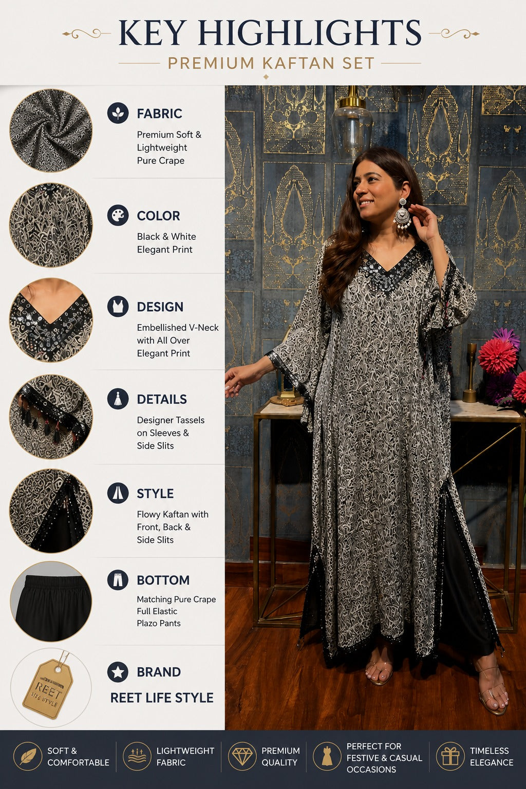 Women's Premium Printed Pure Crape Designer Kaftan Set