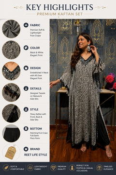 Women's Premium Printed Pure Crape Designer Kaftan Set