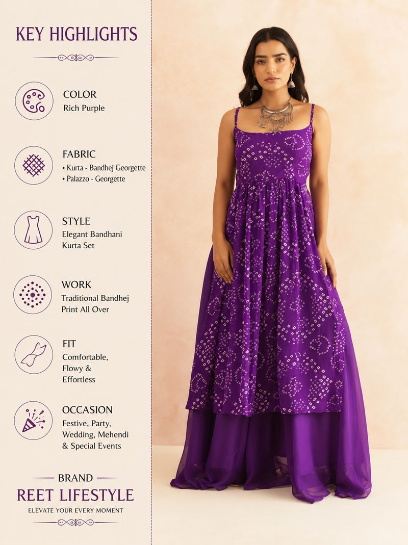 Royal Amethyst Bandhani Georgette Kurta Set