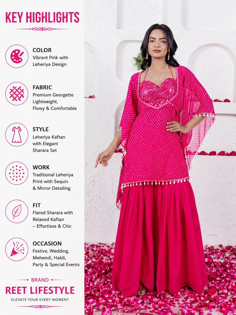 Leheriya Georgette Sharara Kaftan Set with Mirror