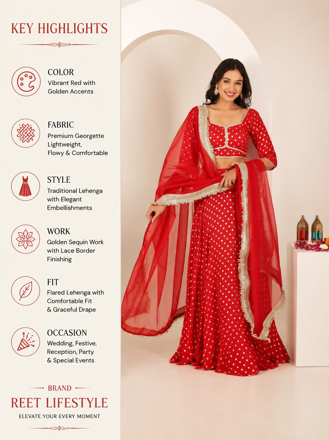 Ruby Noor Festive Golden Butti Lehenga Set