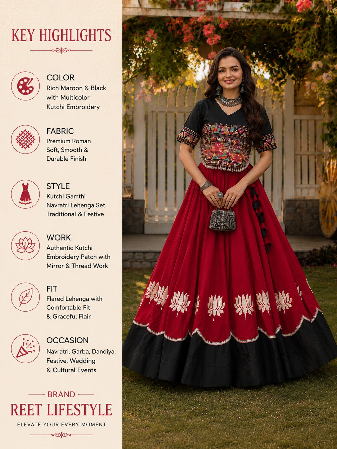 Raas Rang Kutchi Gamthi Navratri Lehenga Set