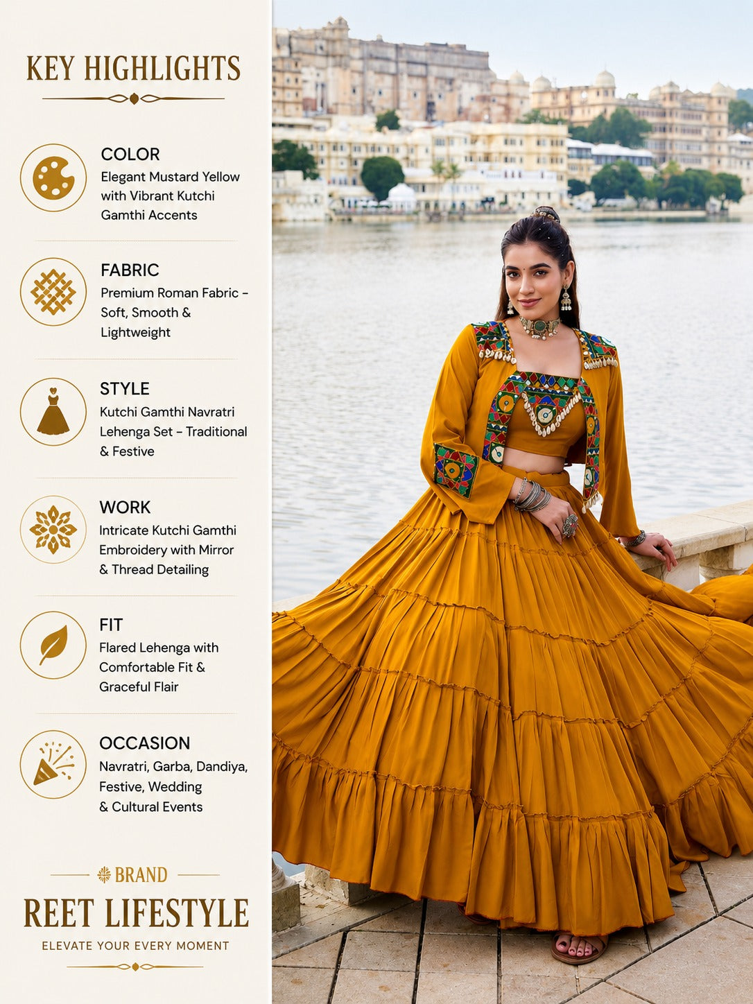 Royal Gamthi Rayon Lehenga Choli with Mirror Work Jacket Set