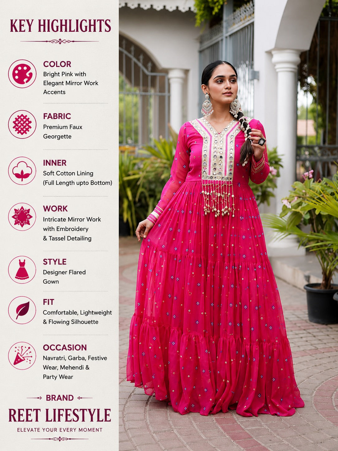 Laheriya Faux Georgette Anarkali Gown with Kutchi Patchwork