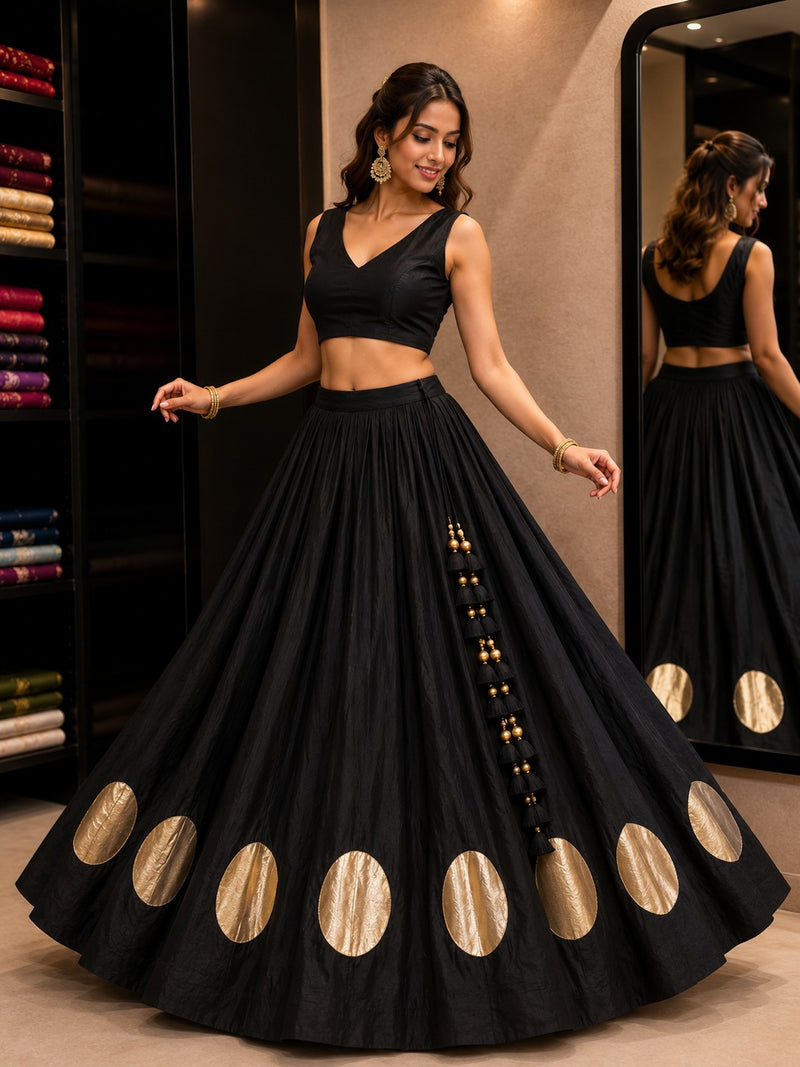 Royal Purple 24 Kali Flared With Gold Butti Skirt