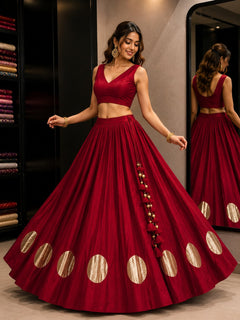 Royal Purple 24 Kali Flared With Gold Butti Skirt