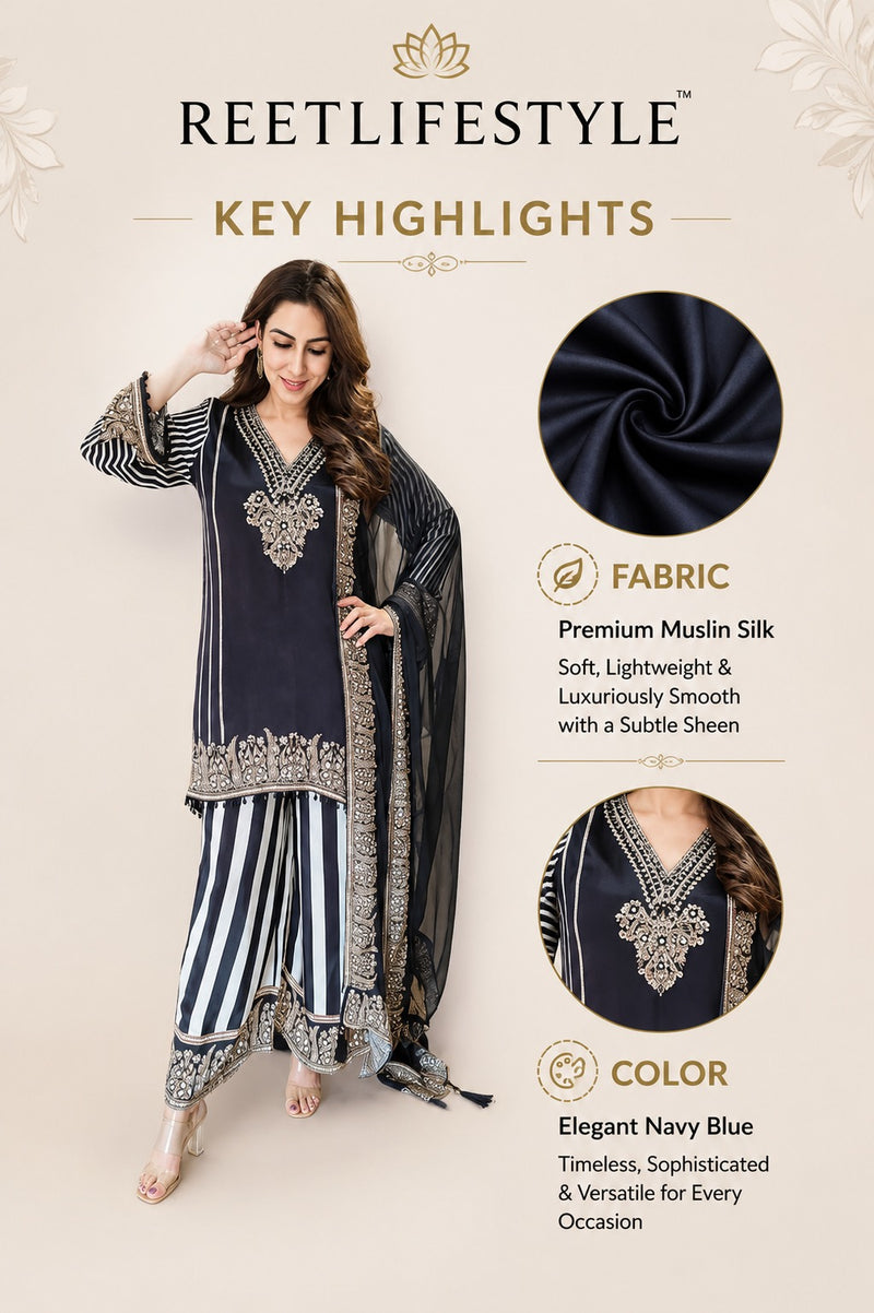 Midnight Elegance Embellished Sharara Set