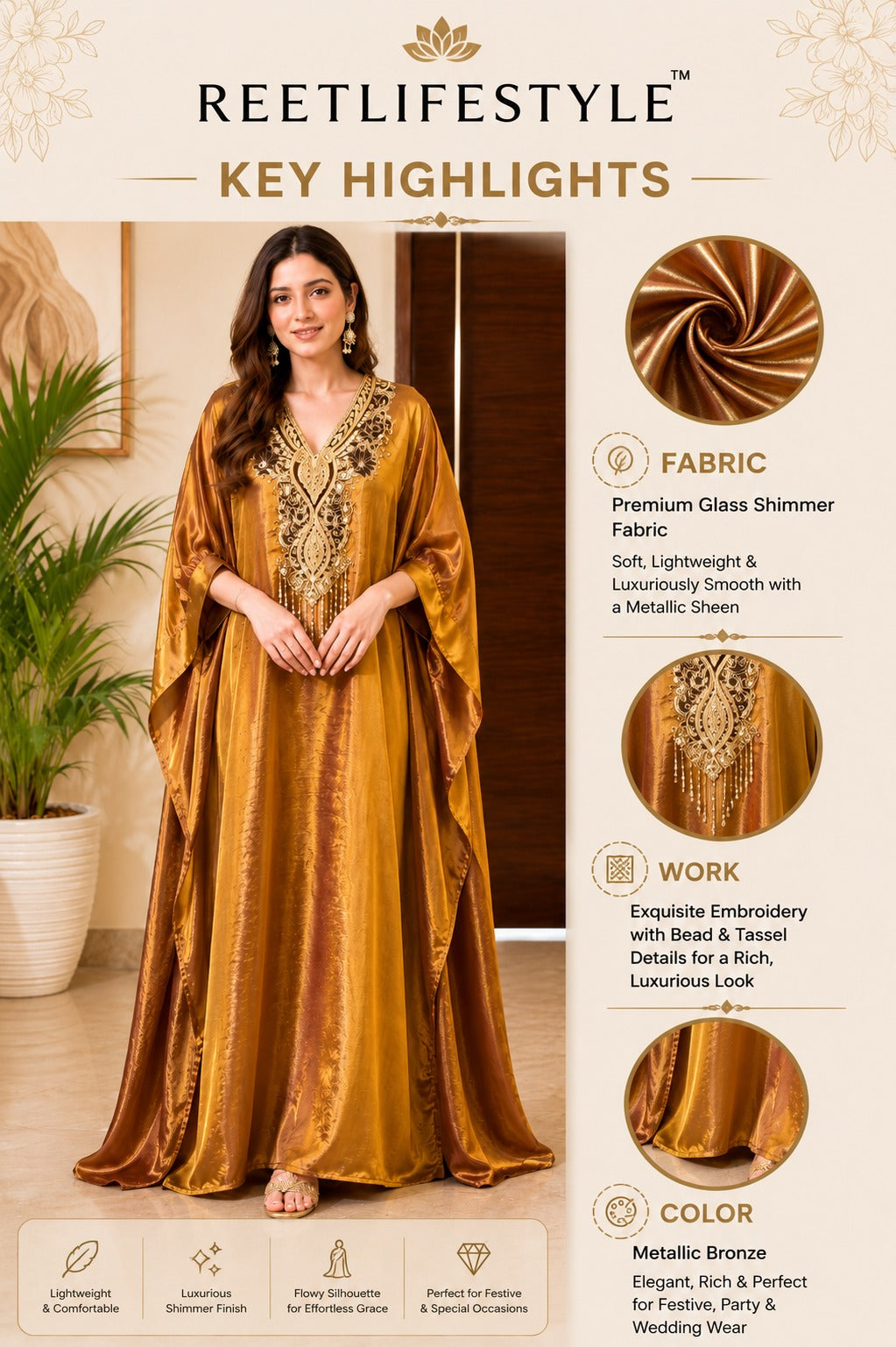 Luxury Metallic Glass Shimmer Kaftan Chogha Set