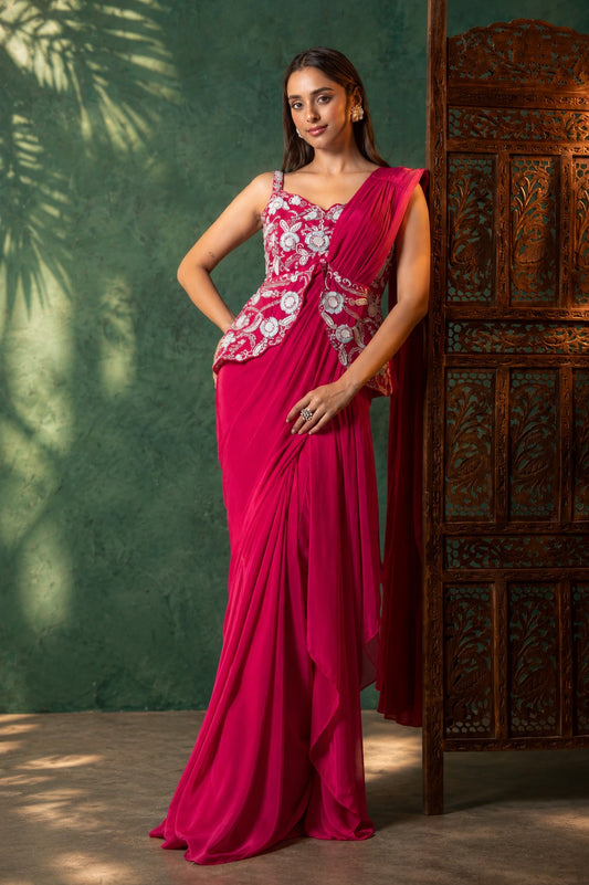 Moonlit Petals Designer Pre-Draped Saree