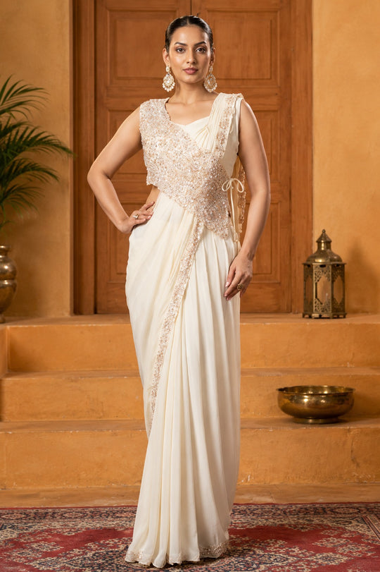 Moonlit Petals Designer Pre-Draped Saree