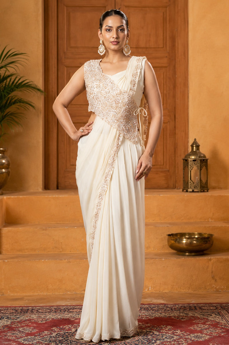 Moonlit Petals Designer Pre-Draped Saree