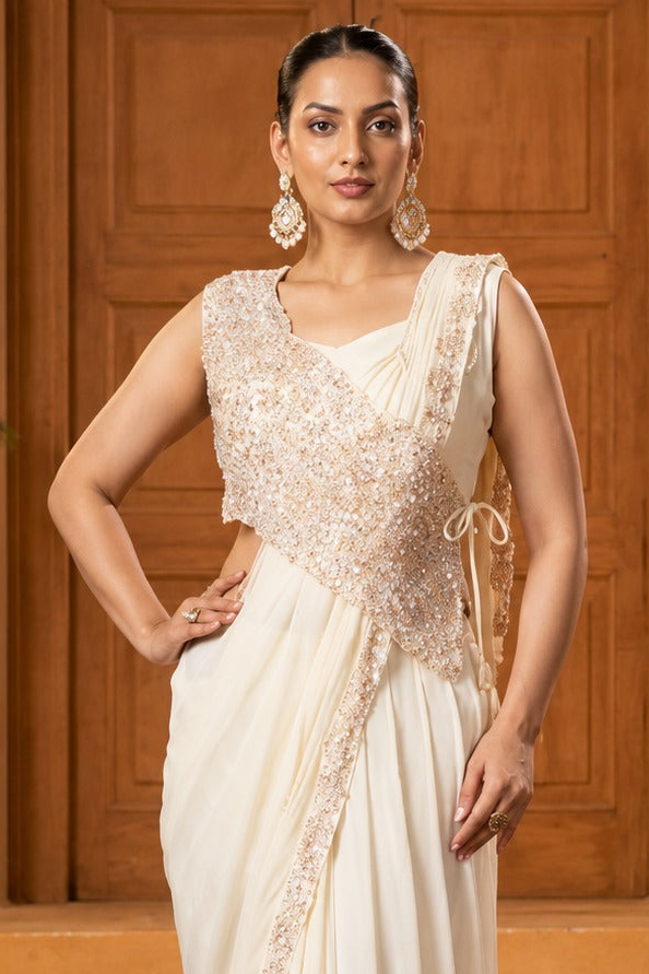 Moonlit Petals Designer Pre-Draped Saree