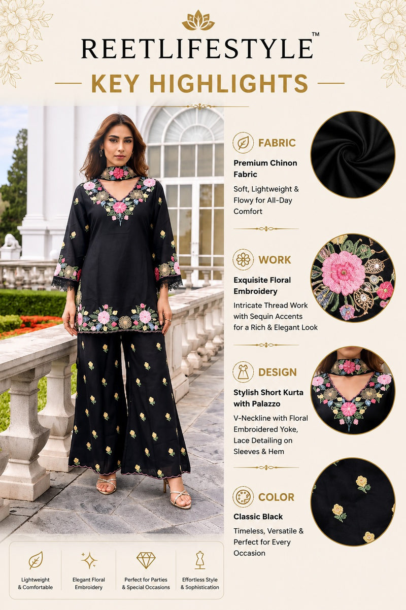 Moodnight Bloom Embroidered Palazzo Cord Set