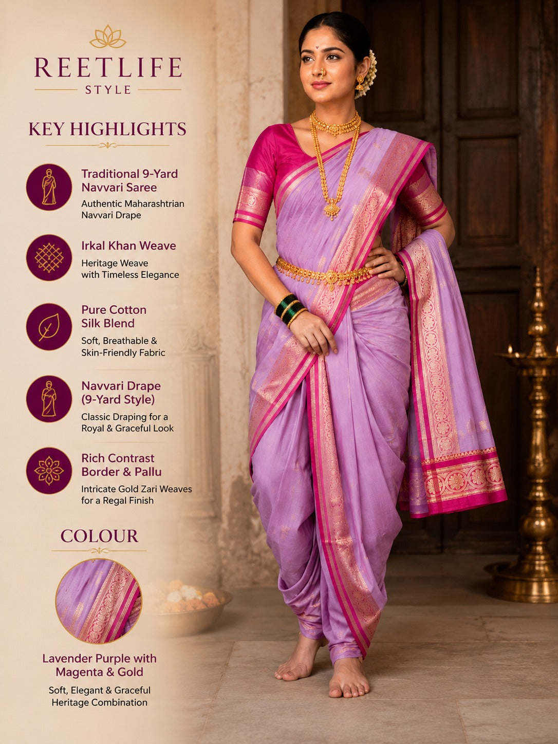 Peshwaii Traditional 9-Yard Nauvari Cotton Saree