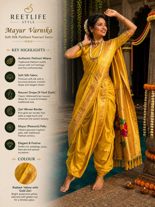 Mayur Varnika Soft Silk Paithani Nauvari Saree