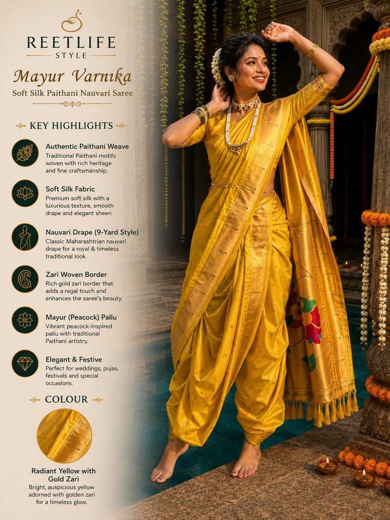 Mayur Varnika Soft Silk Paithani Nauvari Saree