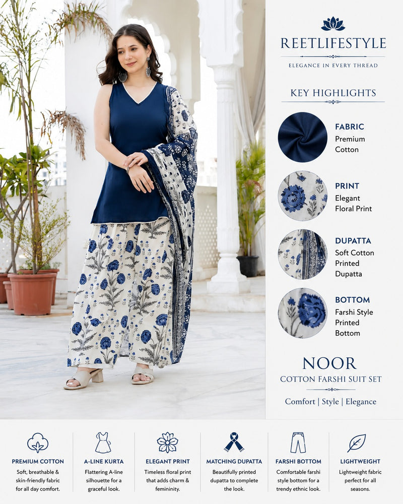 Noor Navy Blue Cotton Farshi Suit Set