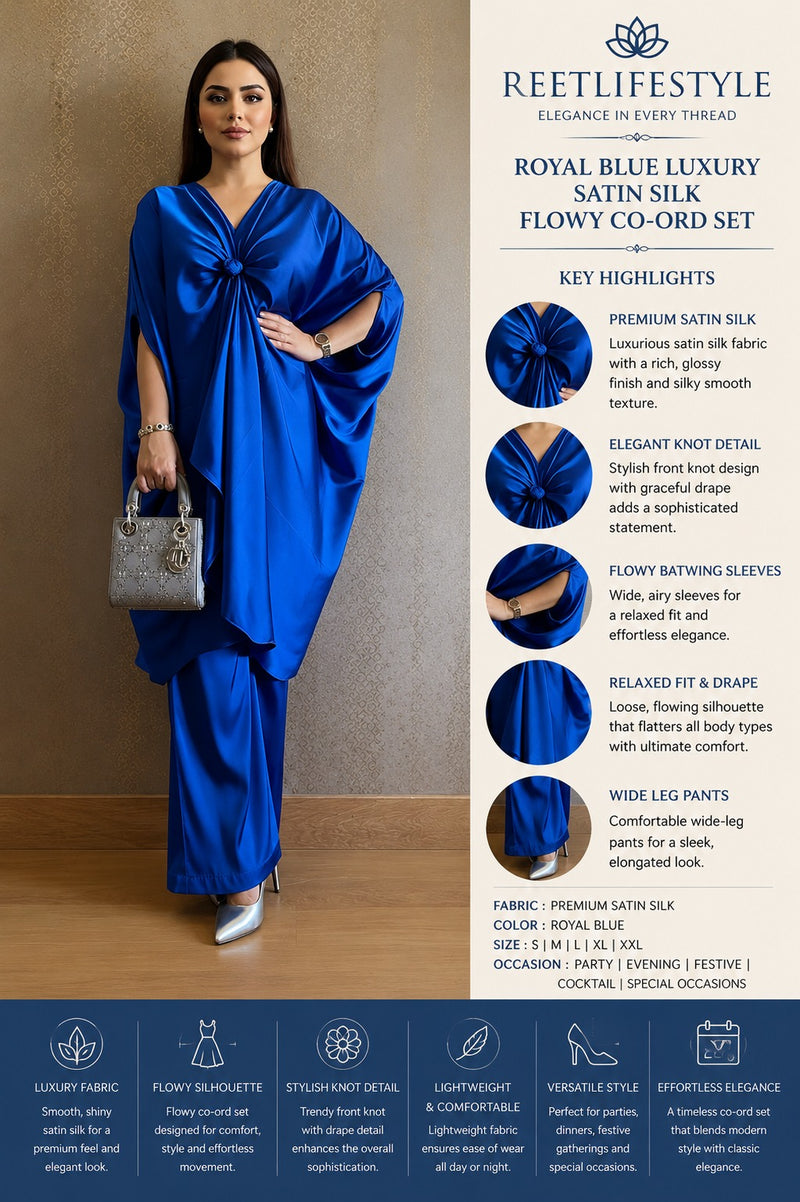 Royal Blue Luxury Satin Silk Flowy Co-ord Set
