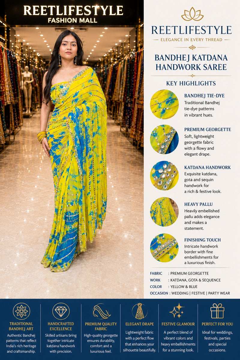 Premium Bandhej Handwork Pure Chiffon Saree