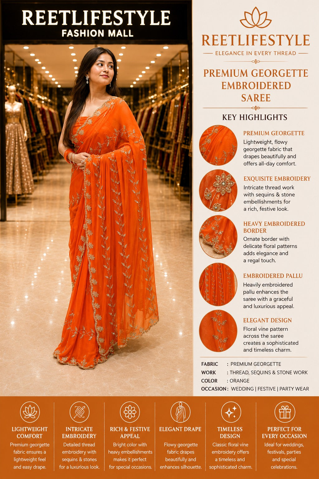 Royal Purple Pure Chiffon Floral Handwork Saree