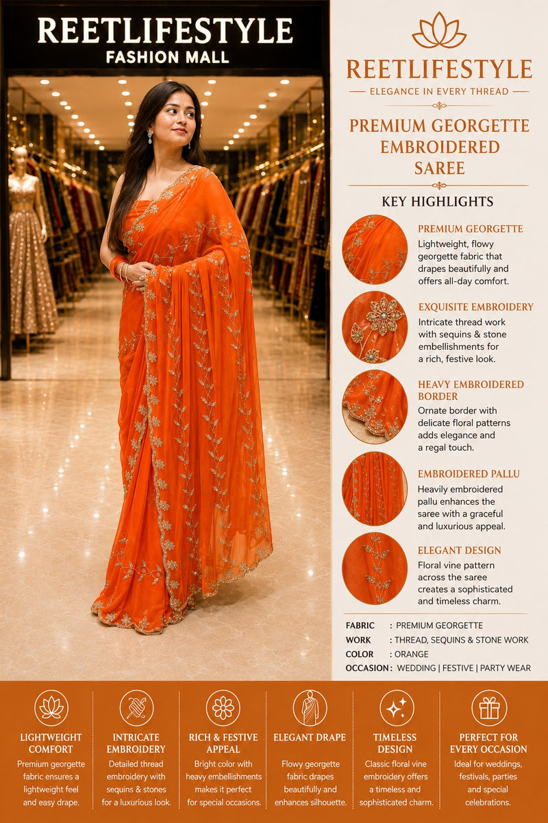 Royal Purple Pure Chiffon Floral Handwork Saree