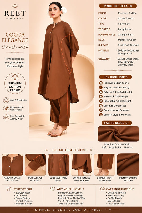 Noor Neeli Mocha Cotton Co-Ord Set