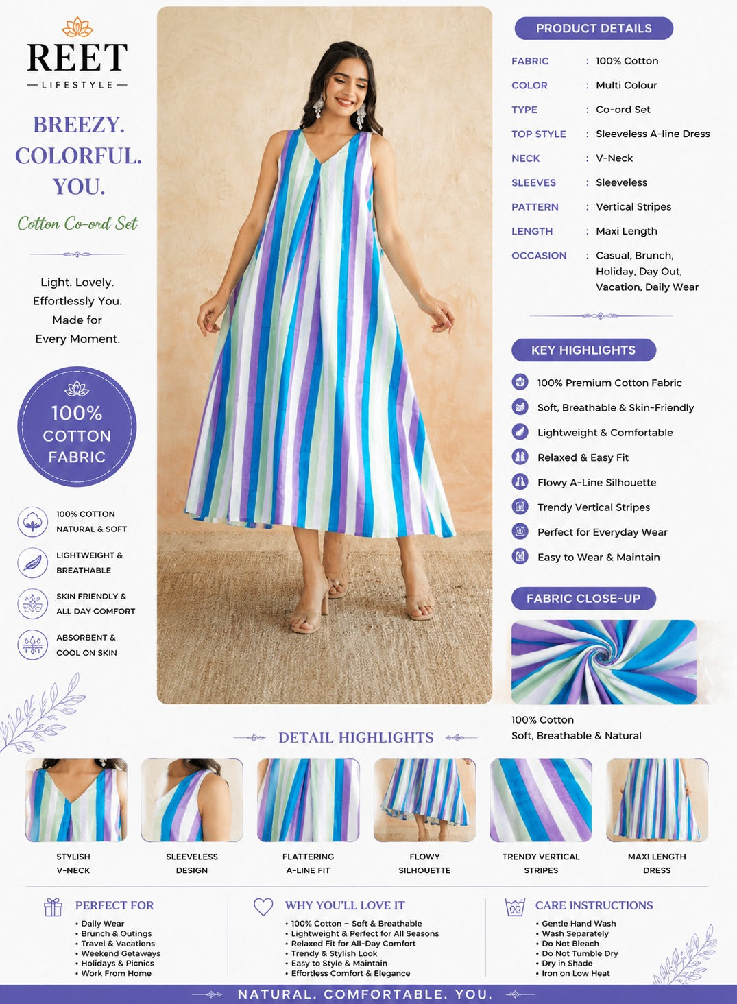 Noor Amara Striped Cotton Maxi Dress