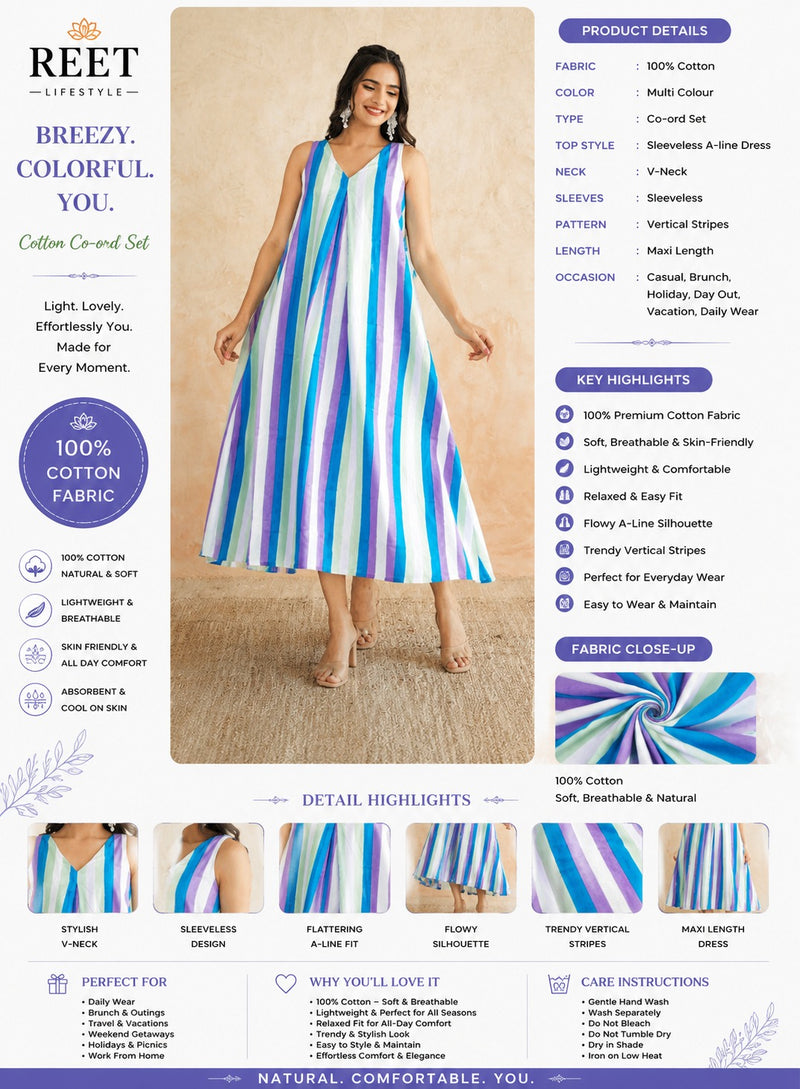 Noor Amara Striped Cotton Maxi Dress