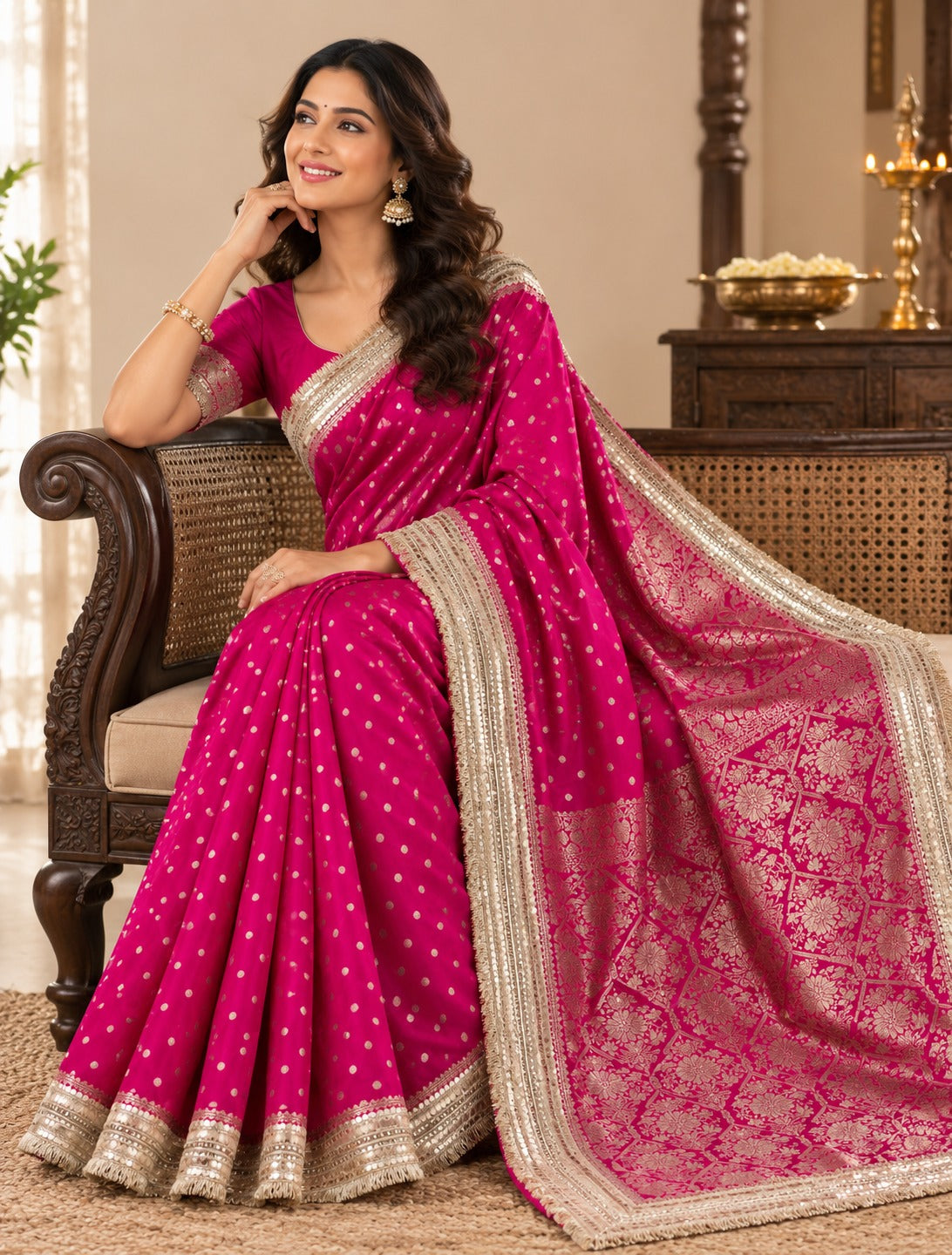 Maharani Noor Polka Satin Silk Saree