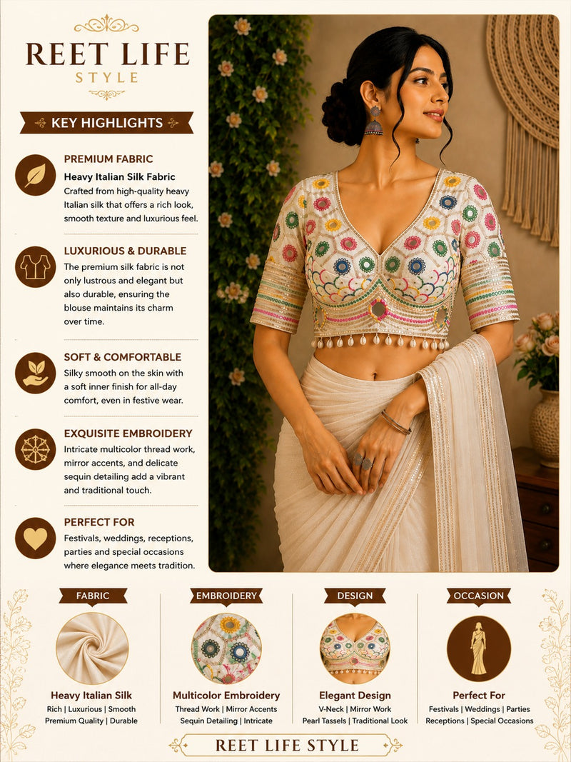 Ivory Navrang Mirror Work Designer Blouse