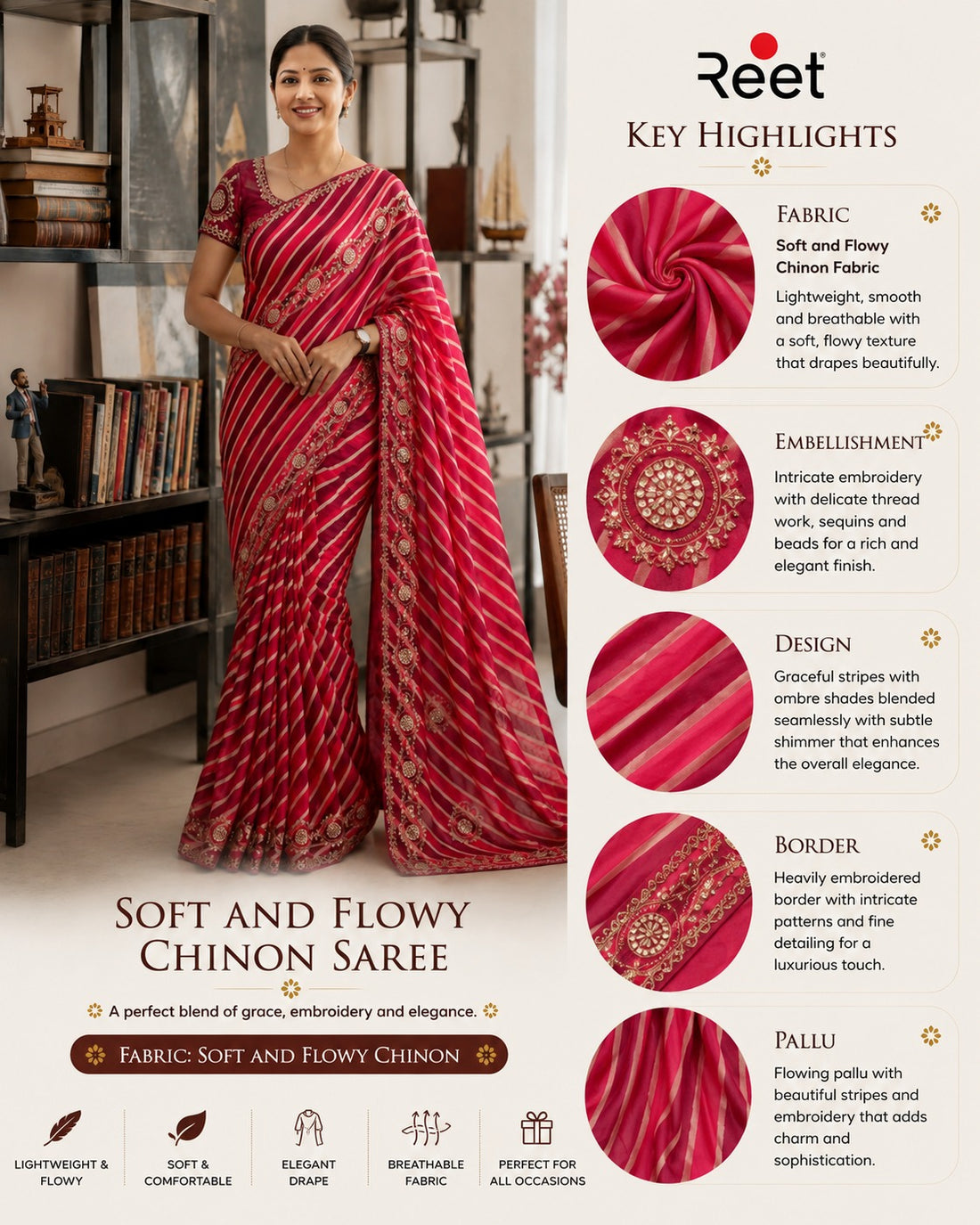Gulabi Noor Gota Patti Chinon Saree