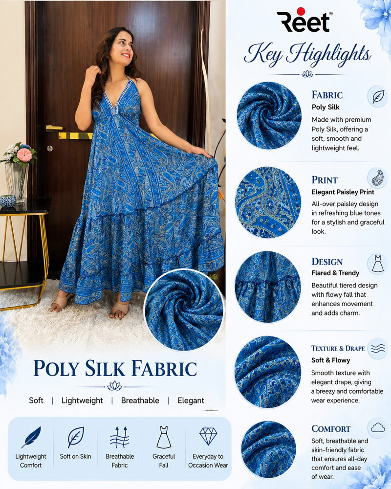 Blue Mirage Paisley Backless Maxi Dress