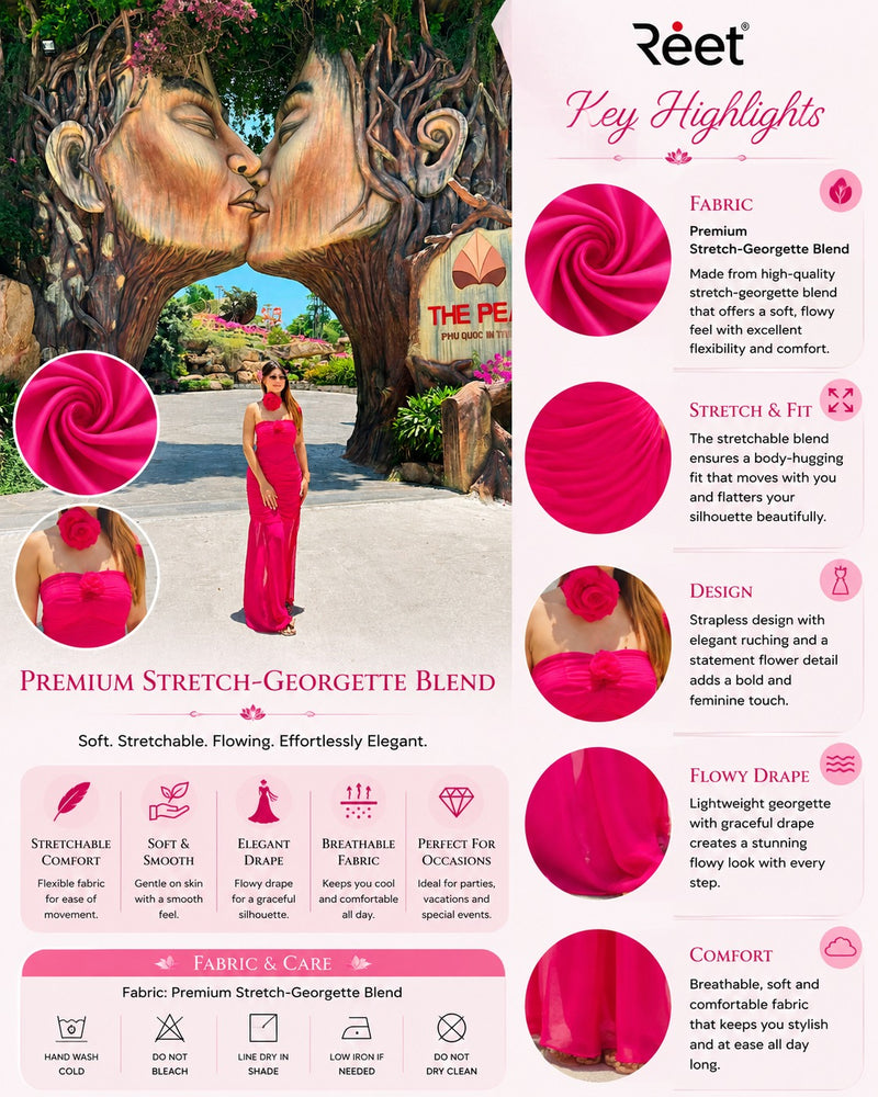 Fuchsia Rose Halo Choker Maxi Dress