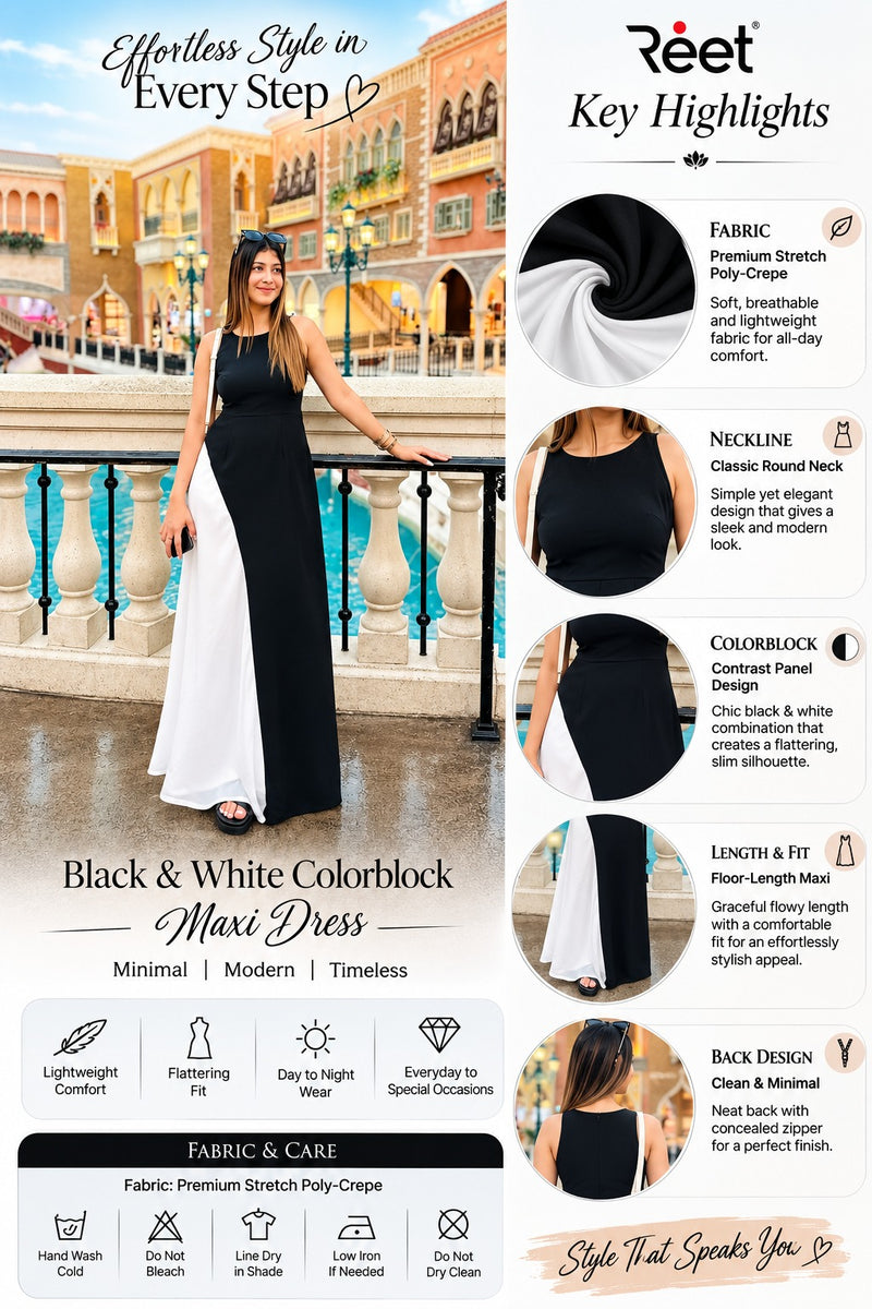 Noir Ivory Contrast Panel Maxi Dress