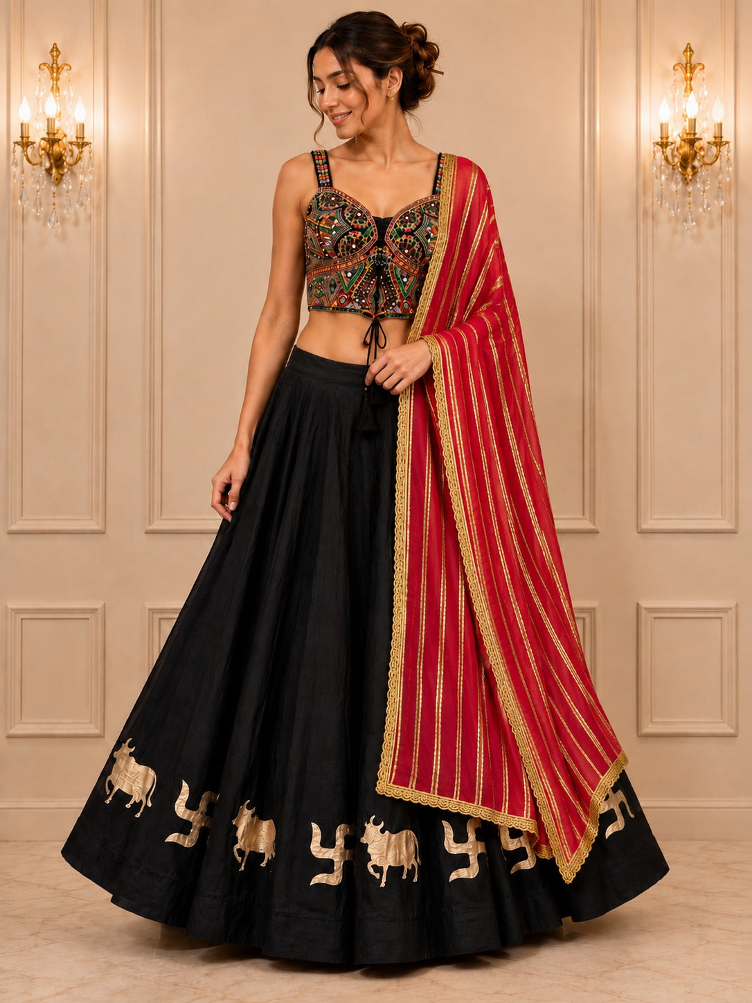 Kohinoor Gold Stripe Navratri Dupatta