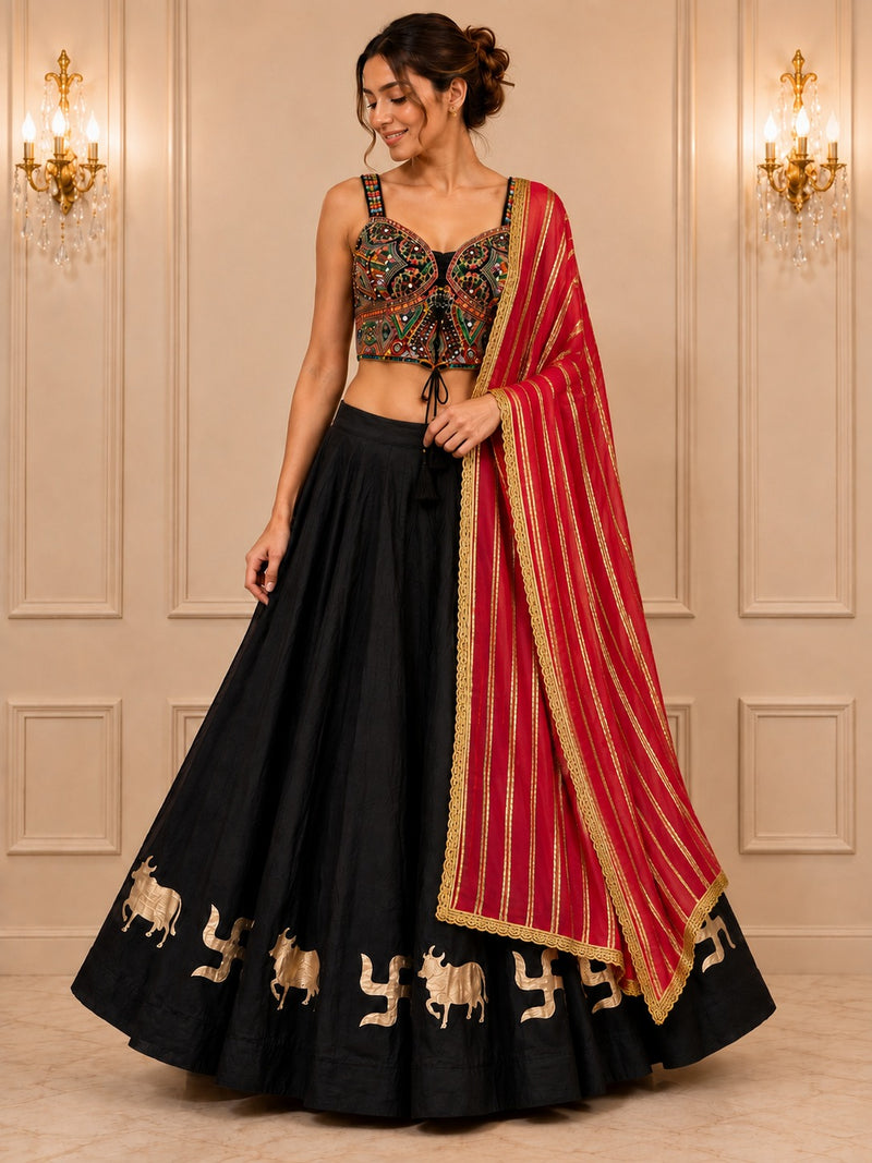 Kohinoor Gold Stripe Navratri Dupatta