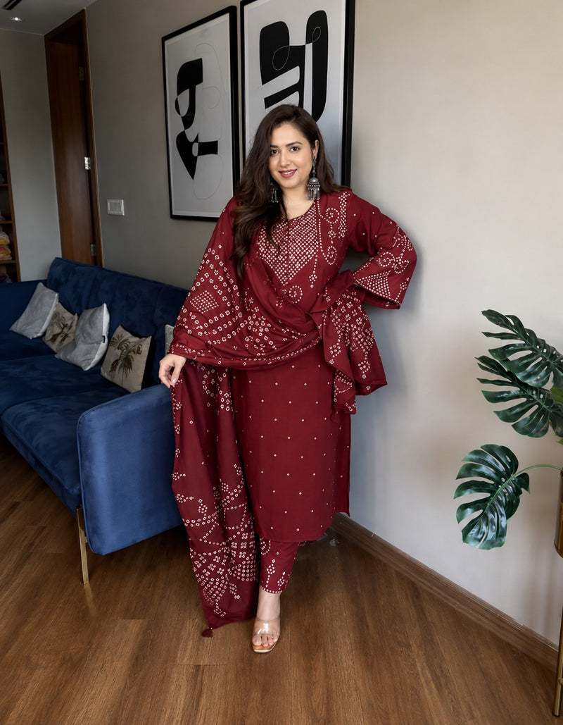 Gulbahar Maroon Printed Cotton Suit