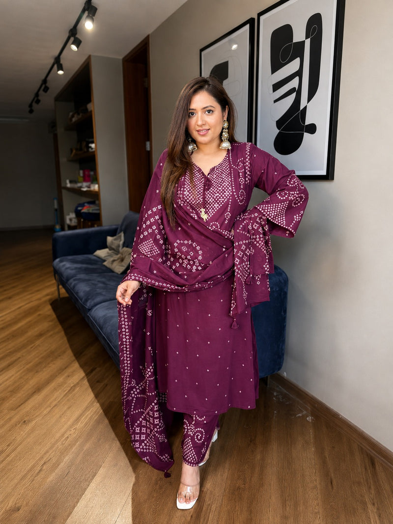 Gulbahar Maroon Printed Cotton Suit