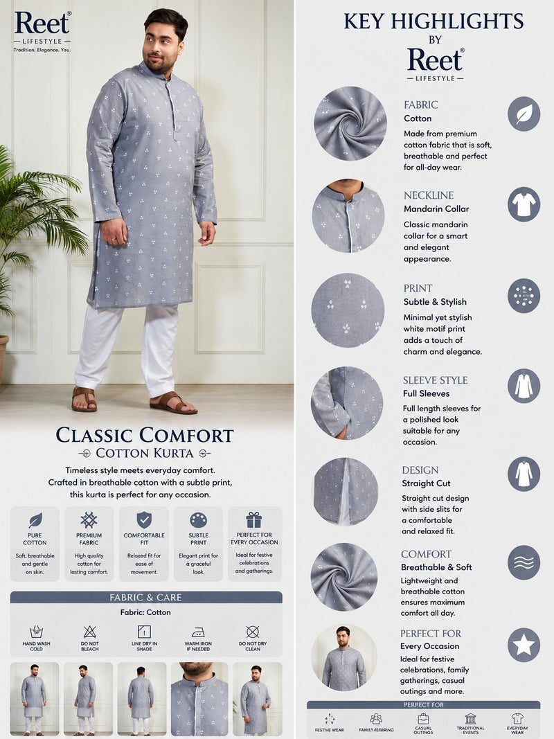 Shahanshah Grey Cotton Kurta