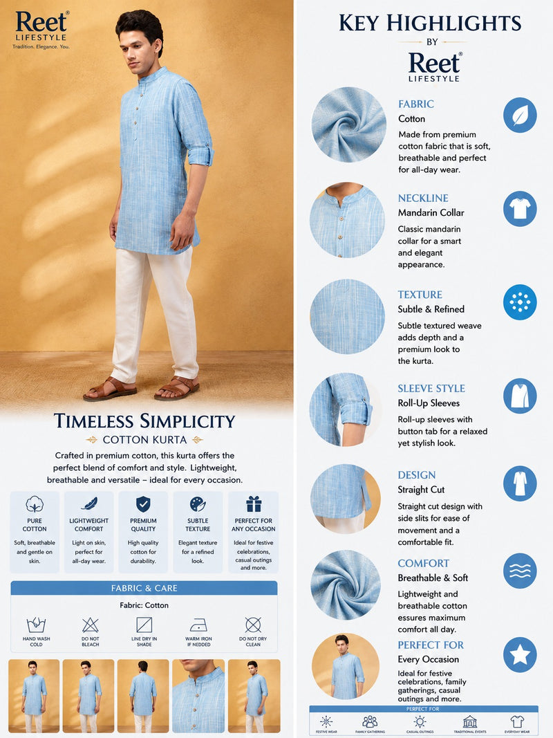 Neelansh Sky Blue Short Kurta