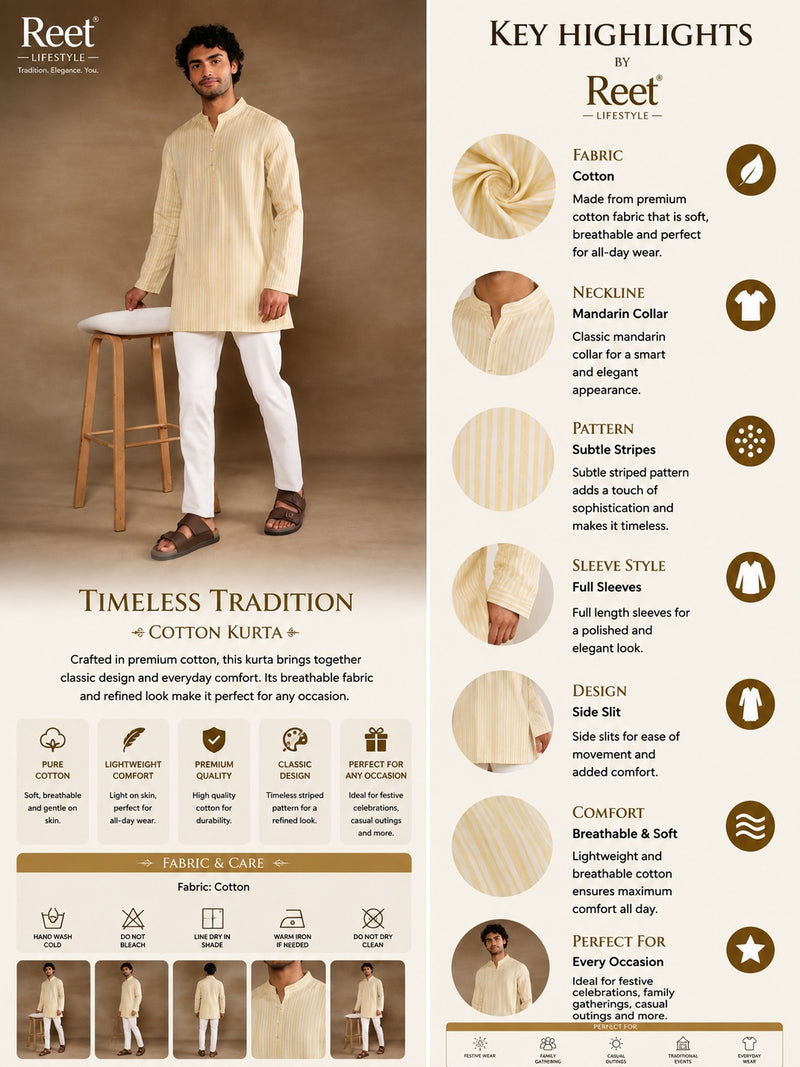 Kesarvaan Golden Stripe Short Kurta