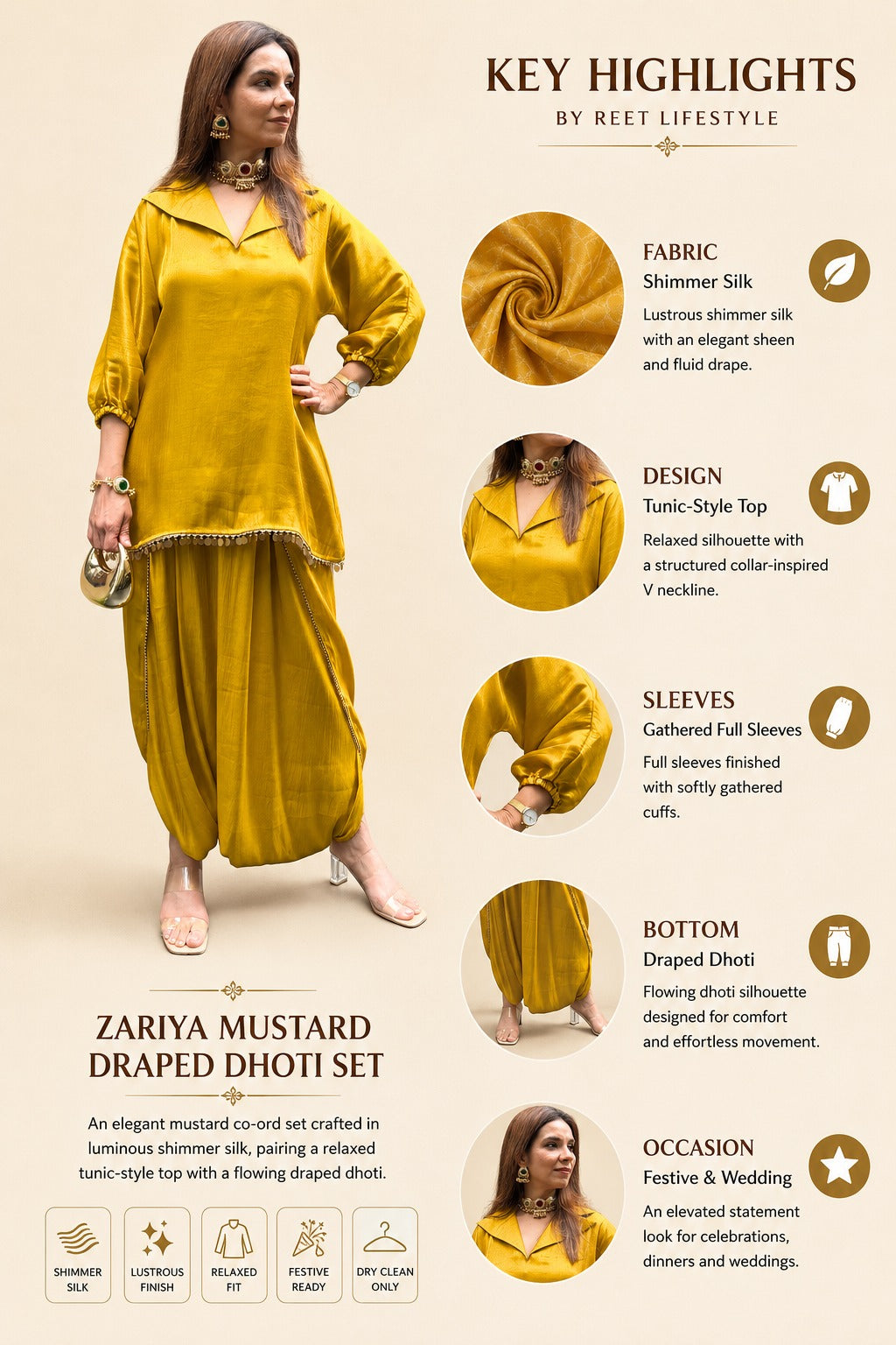 Zariya Mustard Draped Dhoti Set